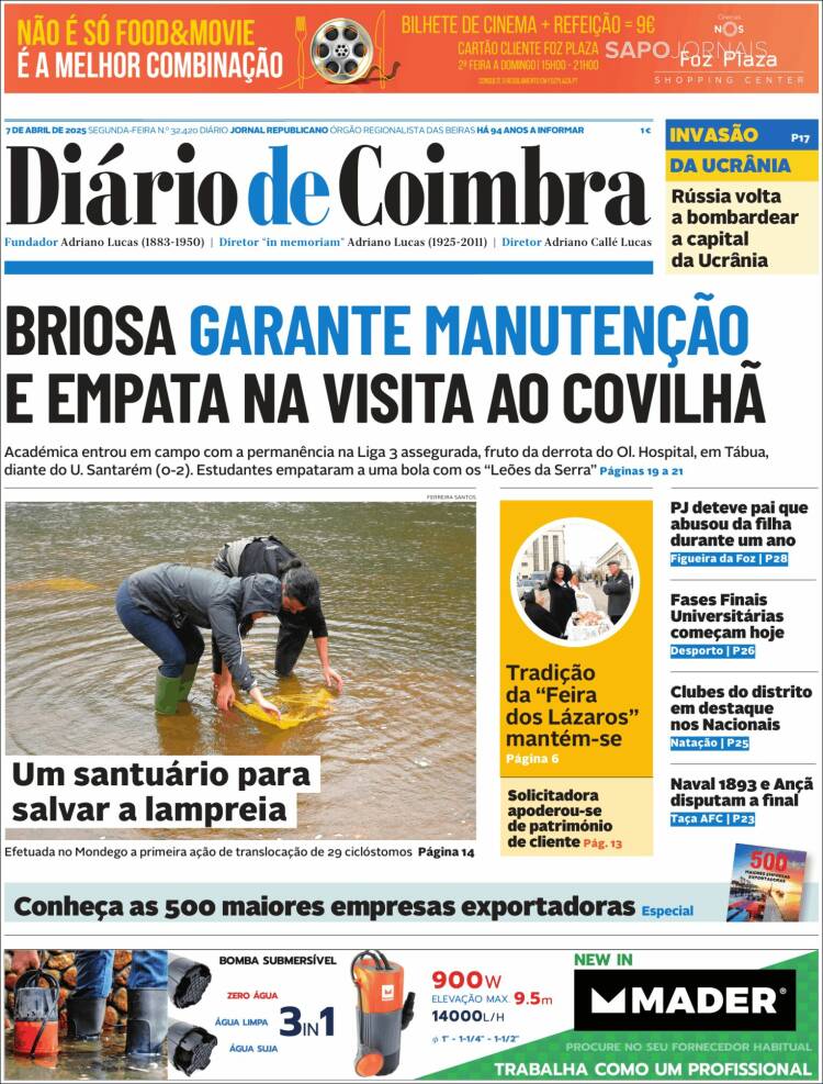 Portada de Diário de Coimbra (Portugal)