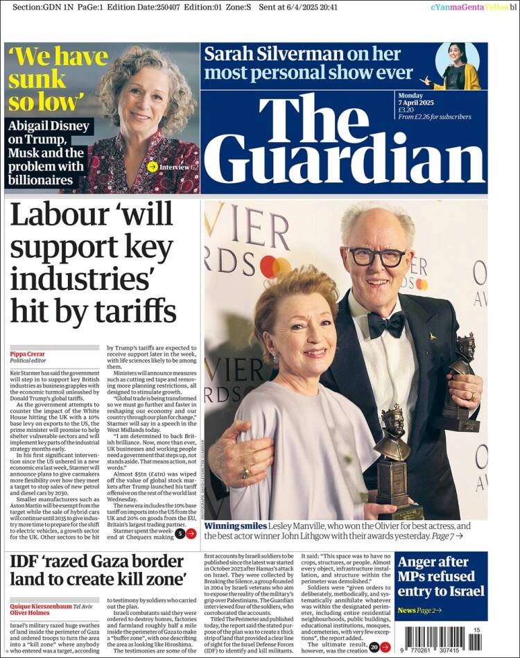Portada de The Guardian (Reino Unido)