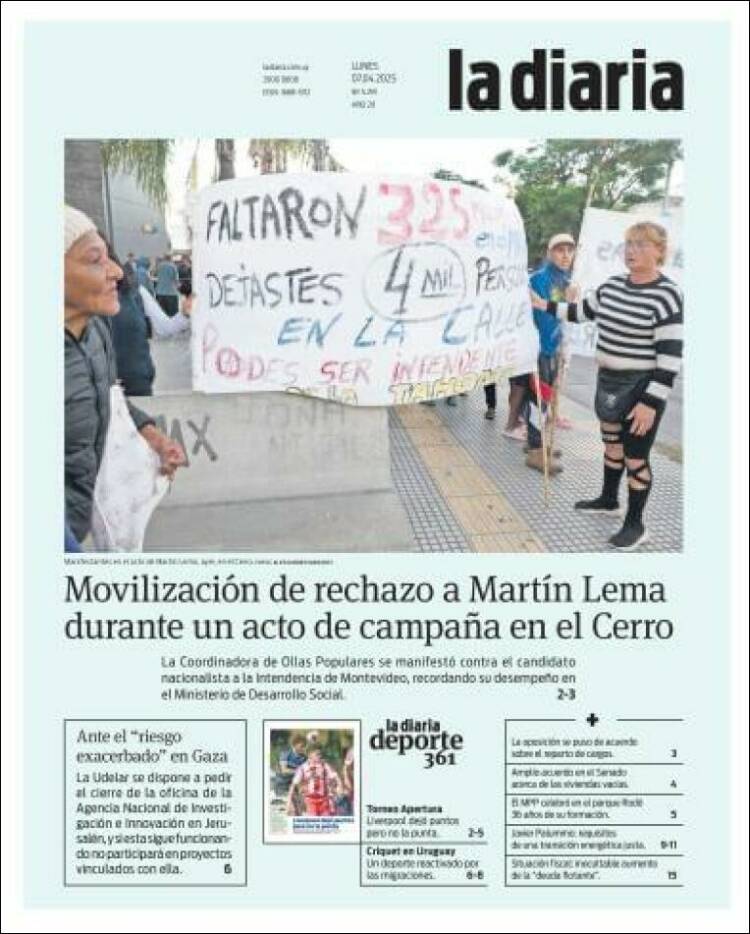 Portada de La Diaria (Uruguay)