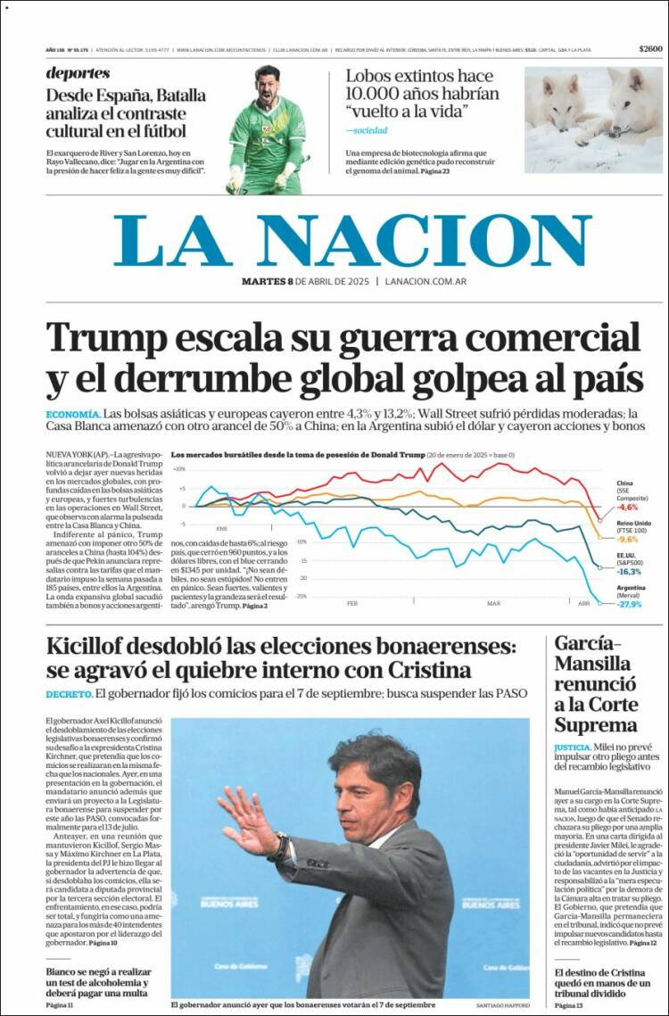 Portada de La Nación (Argentina)