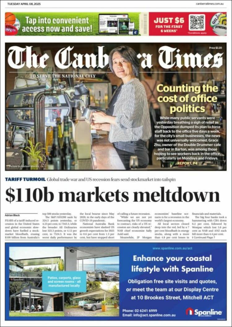 Portada de The Canberra Times (Australia)