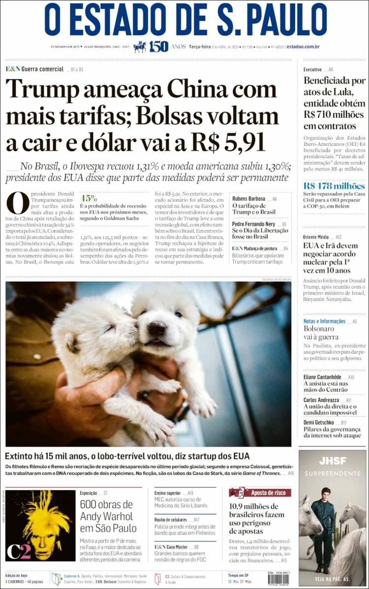 Portada de O Estado de São Paulo (Brasil)