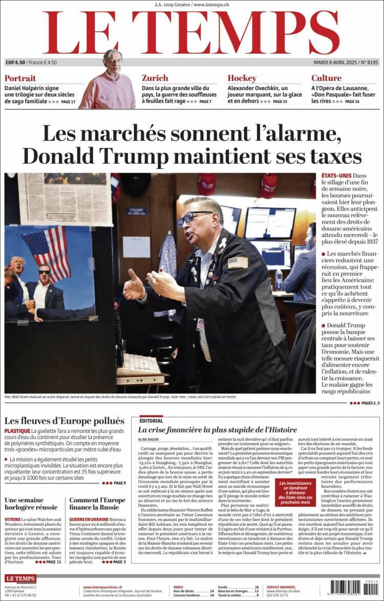 Portada de Le Matin (Suisse)