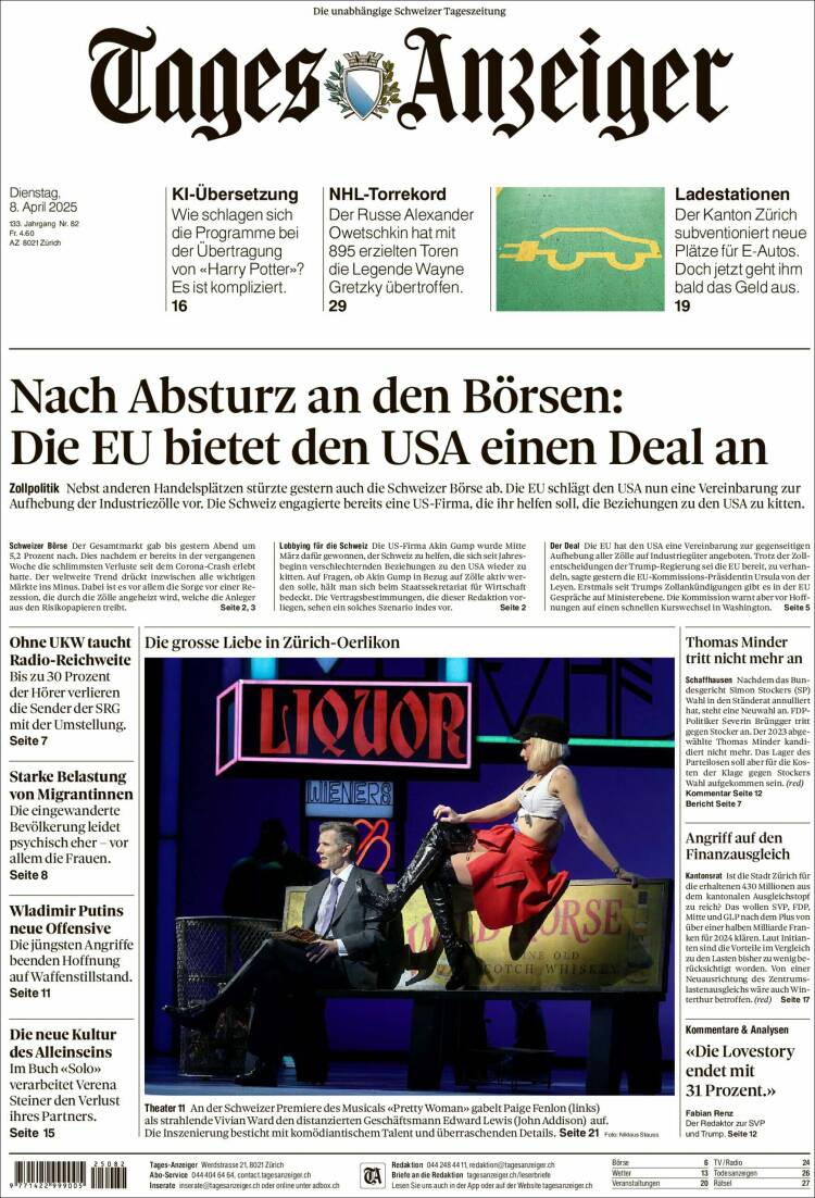 Portada de Tages-Anzeiger (Suiza)