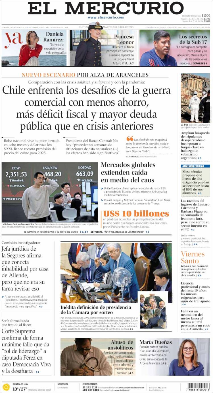 Portada de El Mercurio (Chile)