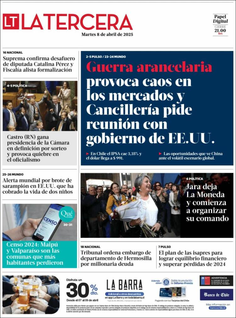Portada de La Tercera (Chile)