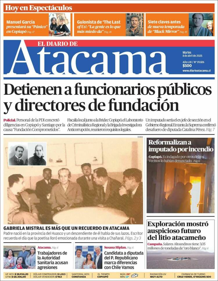Portada de Diario de Atacama (Chile)