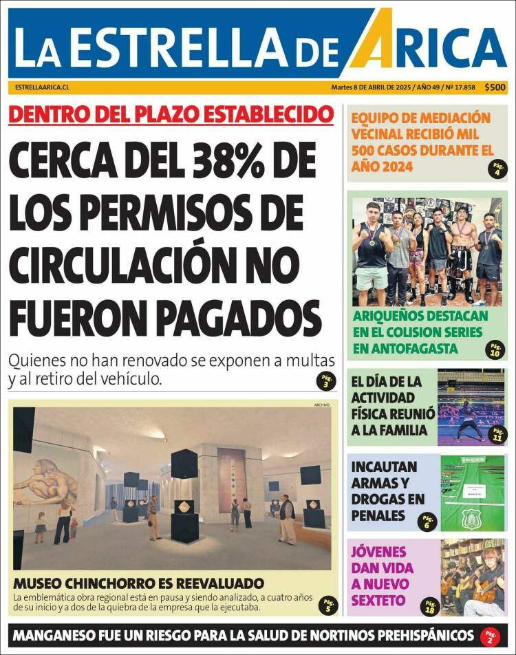 Portada de La Estrella de Arica (Chile)