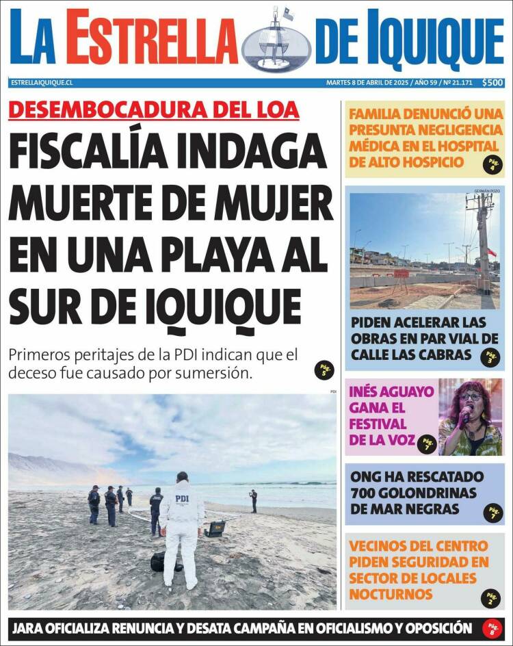 Portada de La Estrella de Iquique (Chile)