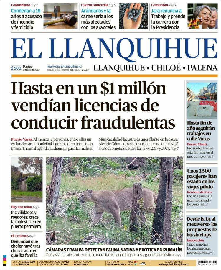 Portada de El Llanquihue (Chile)