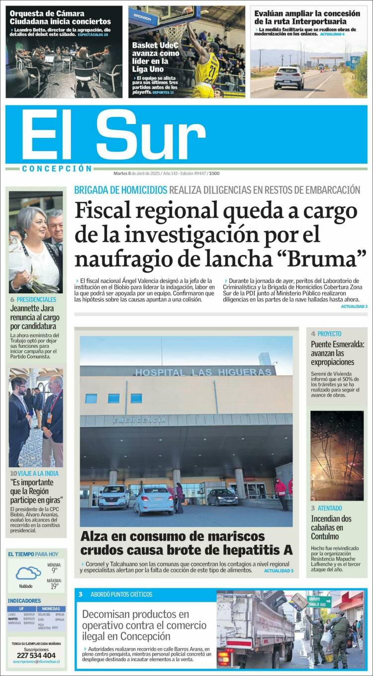 Portada de El Sur (Chile)