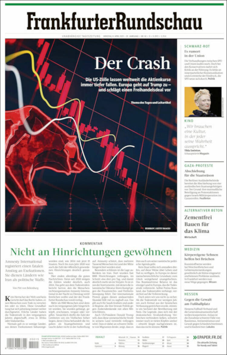 Portada de Frankfurter Rundschau (Alemania)