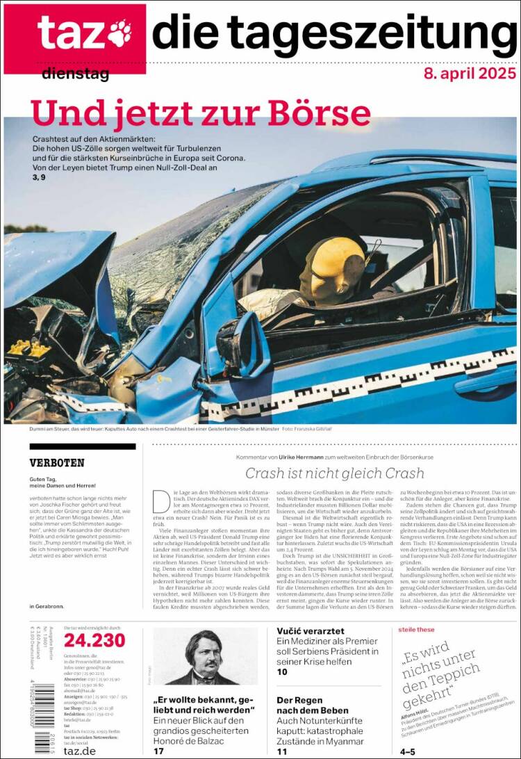 Portada de Die Tageszeitung (Alemania)