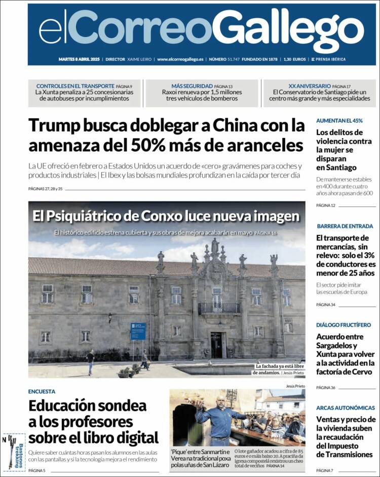 Portada de El Correo Gallego (España)