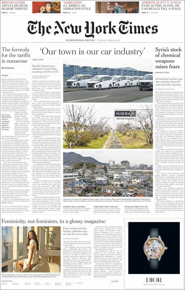Portada de International New York Times (Europa)
