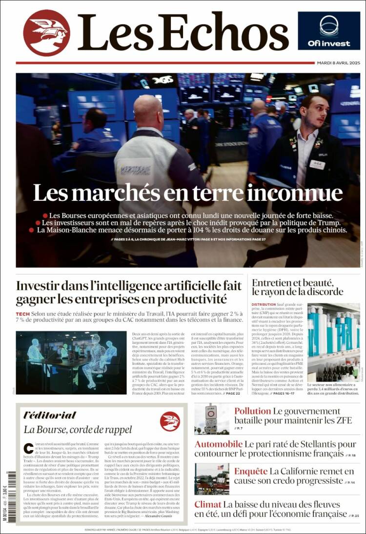 Portada de Les Echos (Francia)