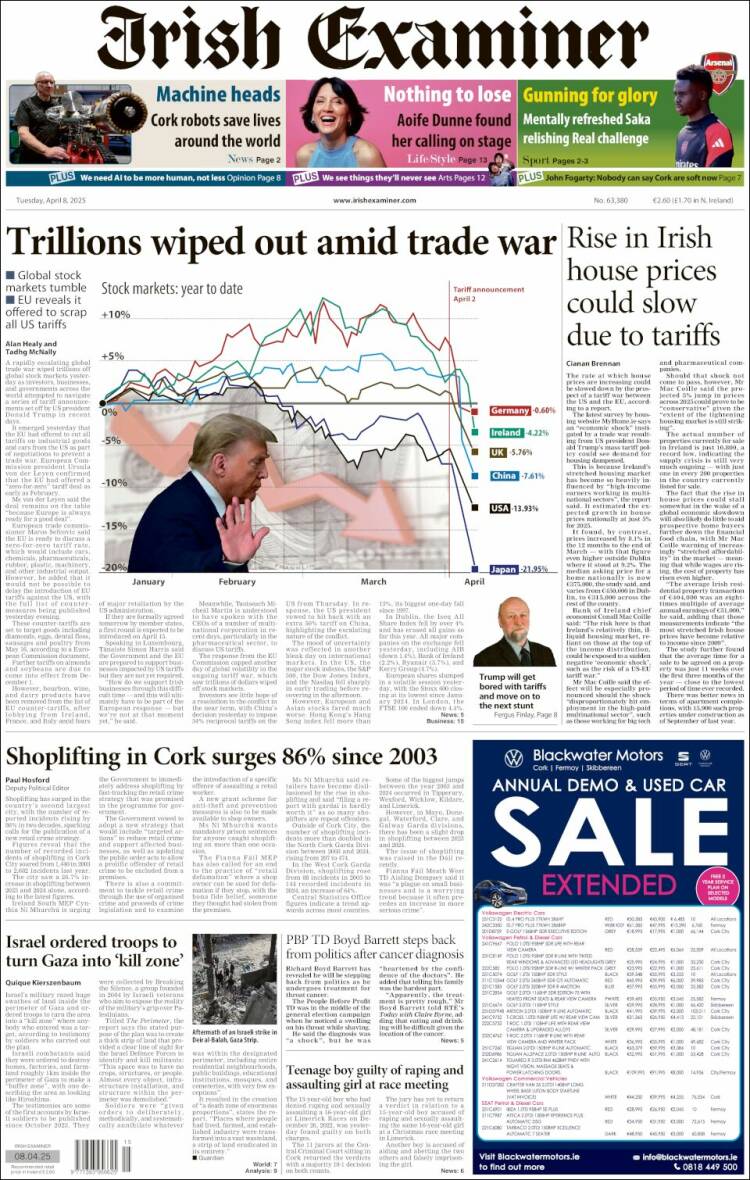 Portada de Irish Examiner (Irlanda)