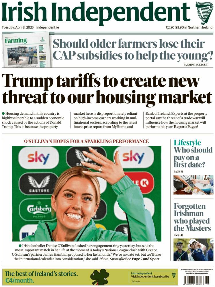 Portada de Irish Independent (Irlanda)