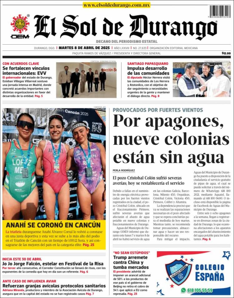 Portada de El Sol de Durango (México)