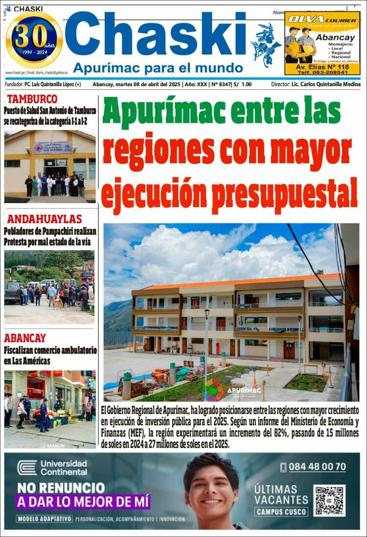 Portada de Diario Chaski (Per&uacute;)