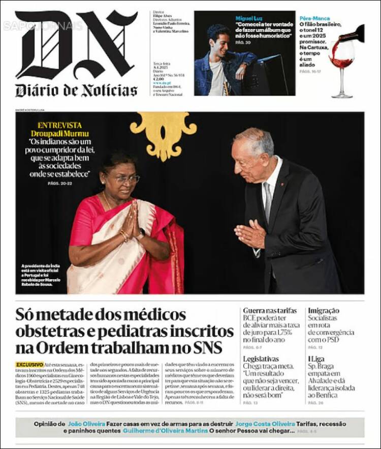 Portada de Diário de Noticias (Portugal)
