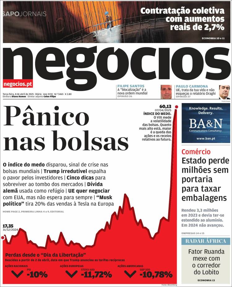 Portada de Jornal de Negócios (Portugal)