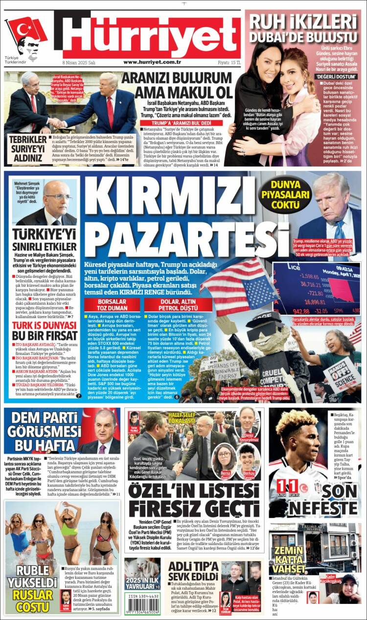 Portada de Hürriyet (Turqu&iacute;a)