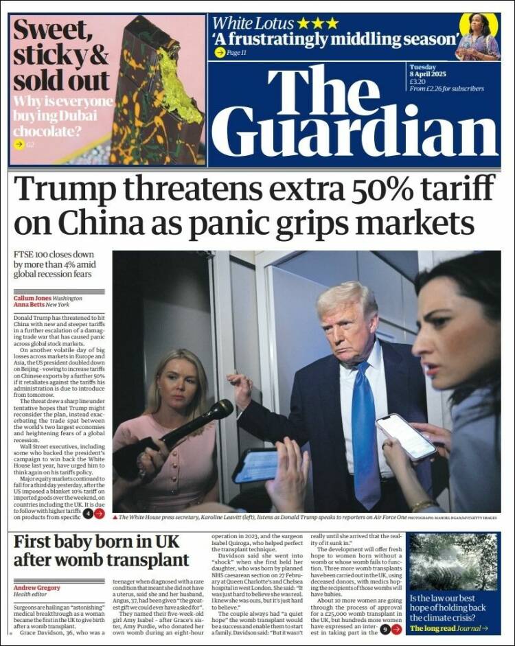 Portada de The Guardian (Royaume-Uni)