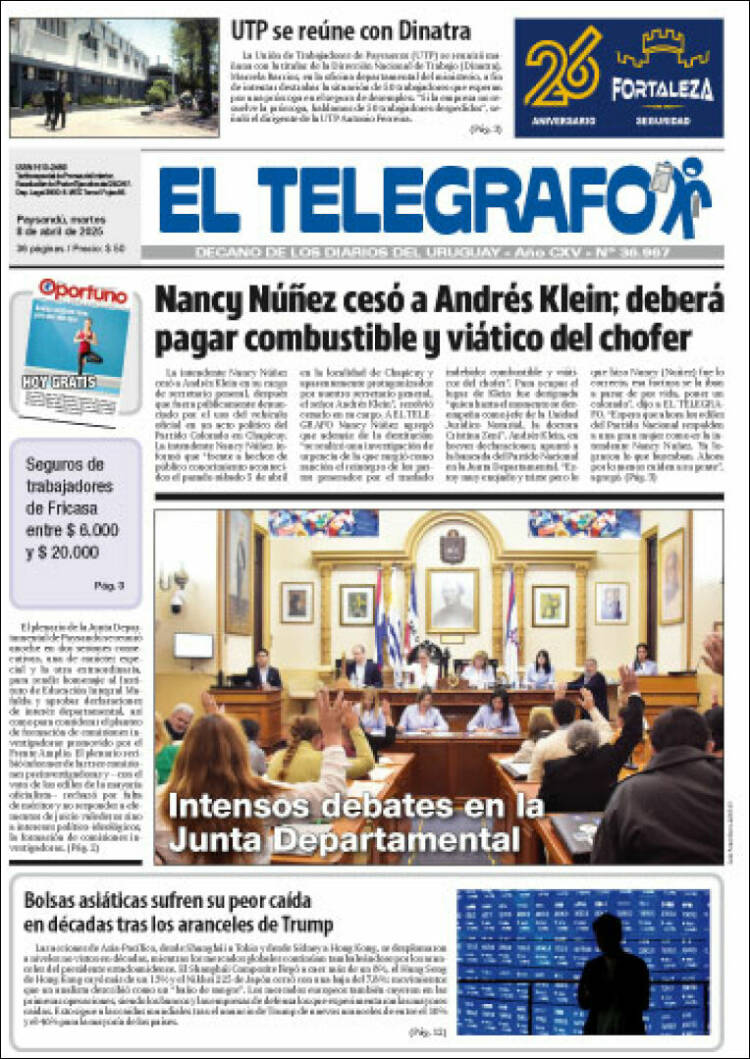 Portada de El Telégrafo (Uruguay)
