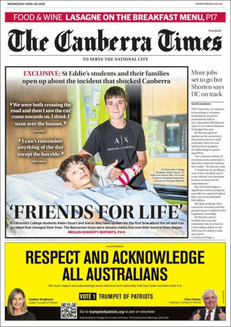 Portada de The Canberra Times (Australia)