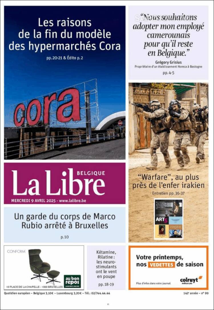 Portada de La Libre.be (B&eacute;lgica)