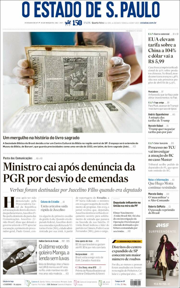 Portada de O Estado de São Paulo (Brasil)