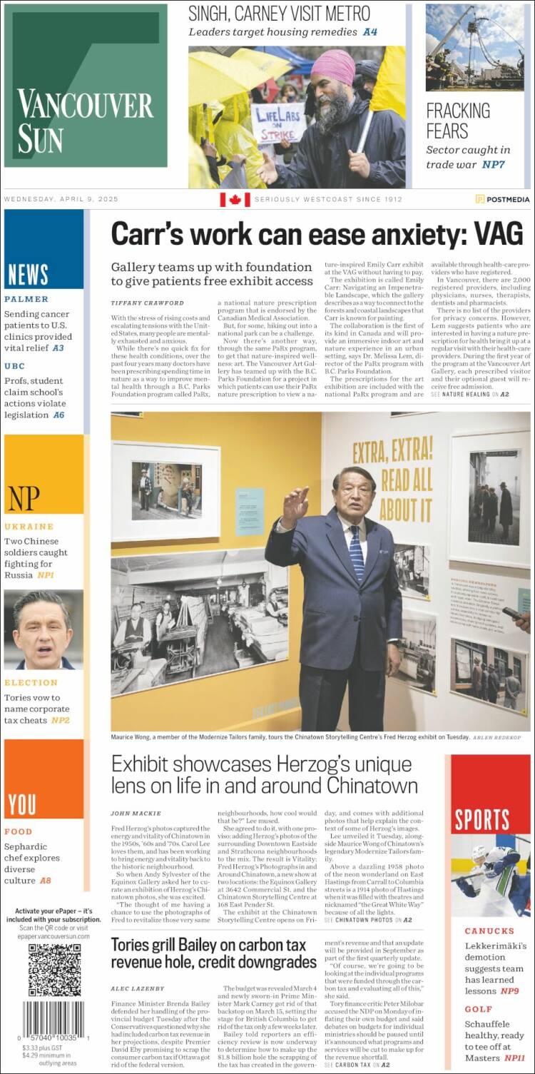 Portada de The Vancouver Sun (Canada)
