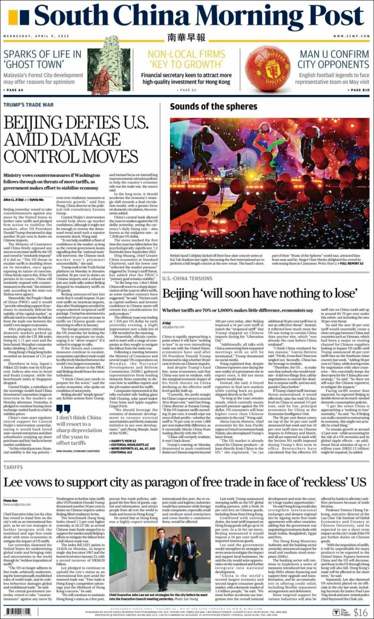 Portada de South China Morning Post (China)