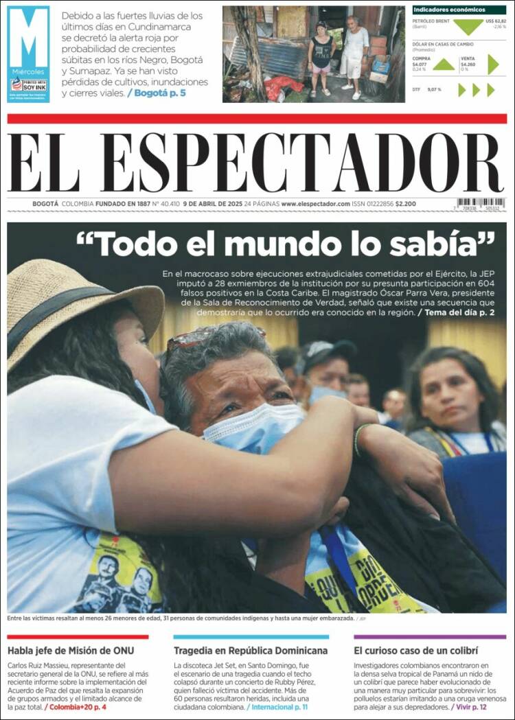 Portada de El Espectador (Colombia)