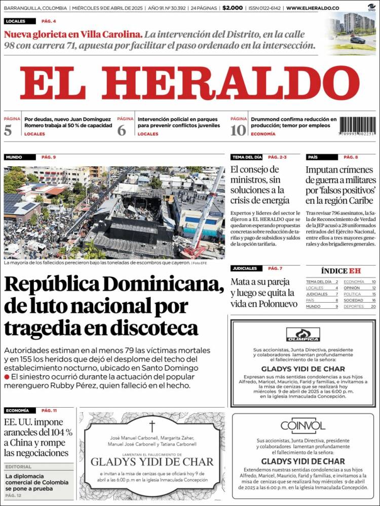 Portada de El Heraldo (Colombia)