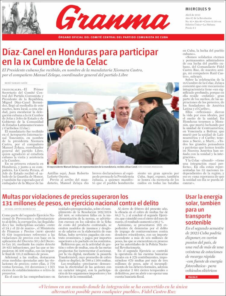 Portada de Granma (Cuba)