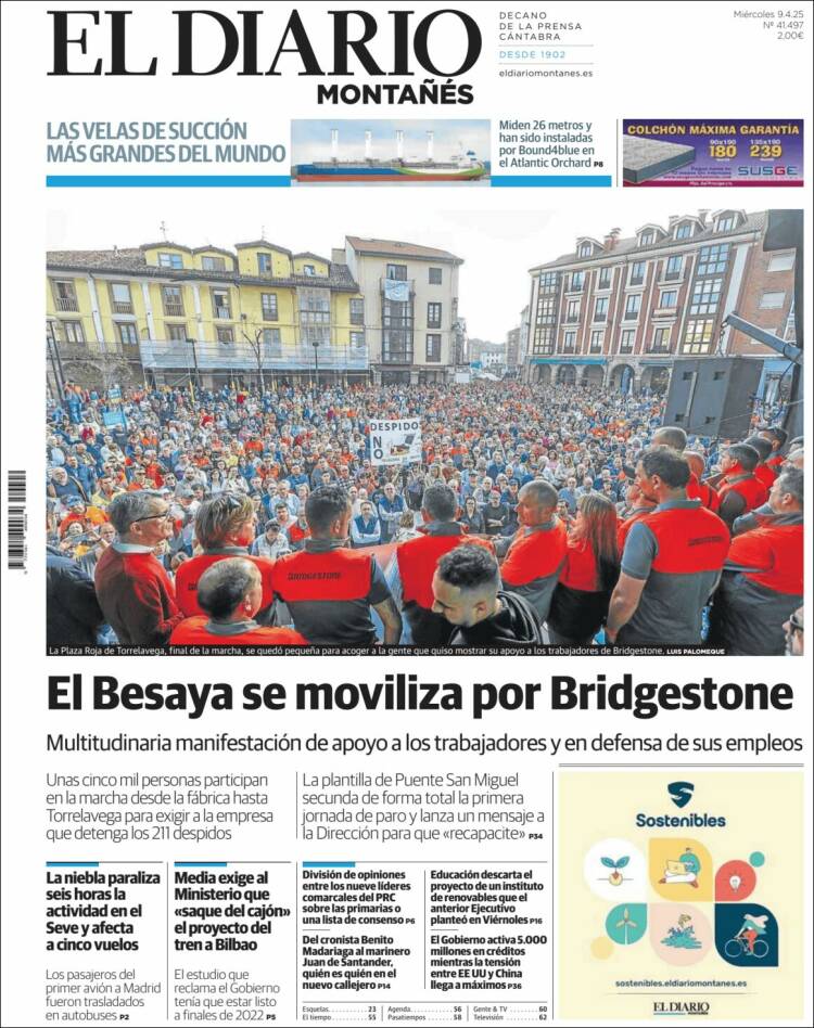Portada de El Diario Montañés (España)
