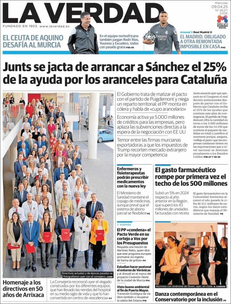 Portada de La Verdad de Murcia (España)