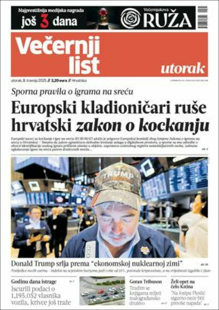 Portada de Večernji (Croacia)