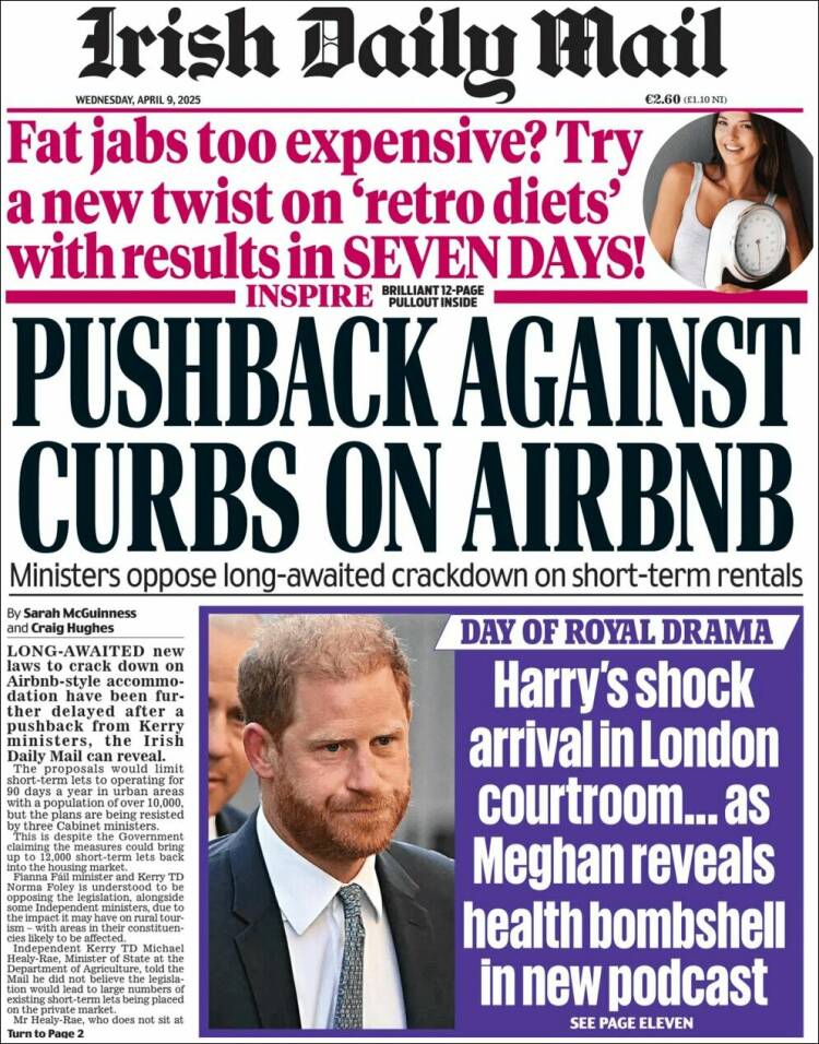 Portada de Irish Daily Mail (Irlanda)