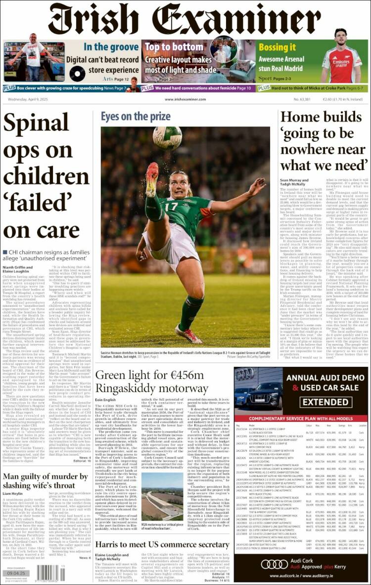 Portada de Irish Examiner (Irlanda)