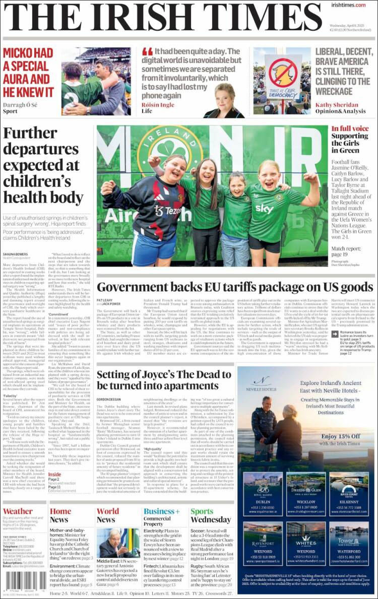 Portada de Irish Times (Irlanda)