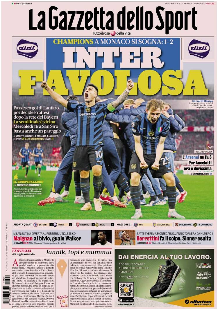 Portada de La Gazzetta dello Sport (Italie)