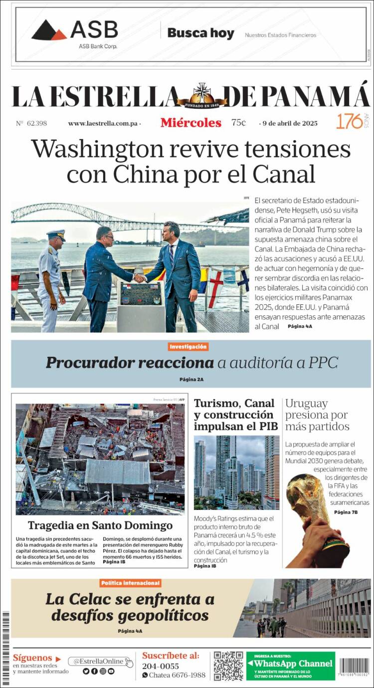 Portada de La Estrella de Panamá (Panam&aacute;)