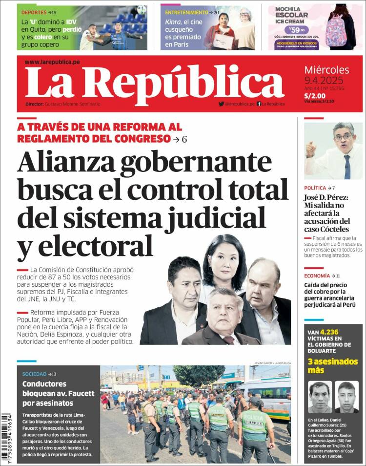 Portada de La Republica (Per&uacute;)