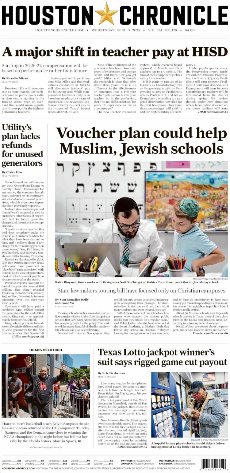 Portada de Houston Chronicle (USA)