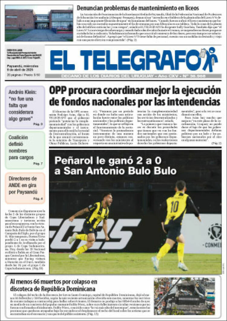 Portada de El Telégrafo (Uruguay)