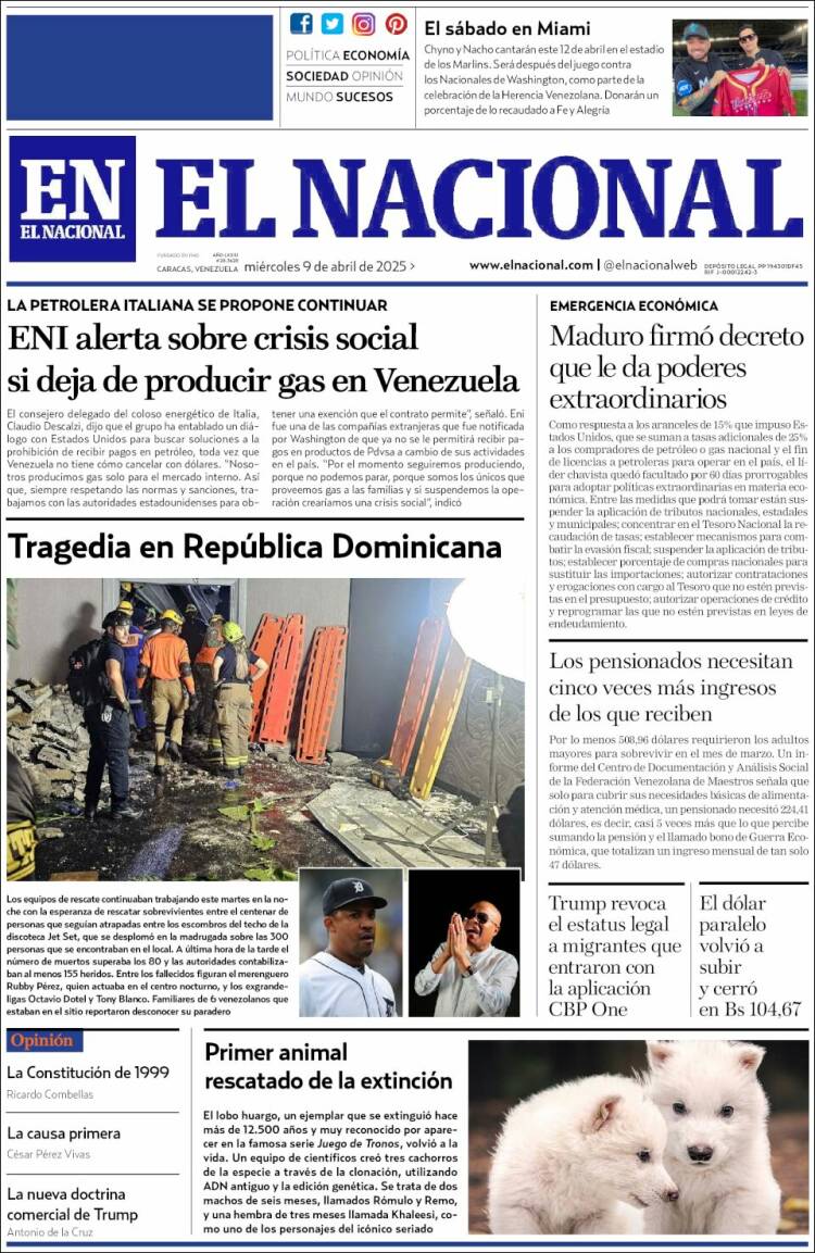 Portada de El Nacional (Venezuela)