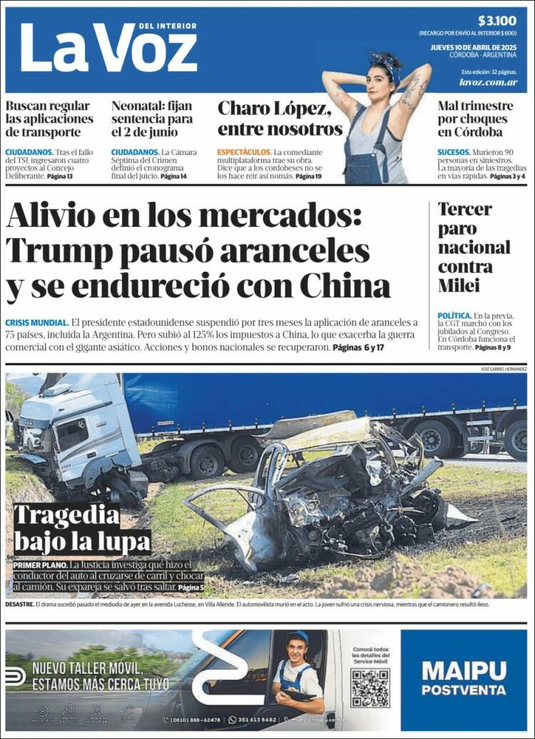 Portada de La Voz del Interior (Argentina)